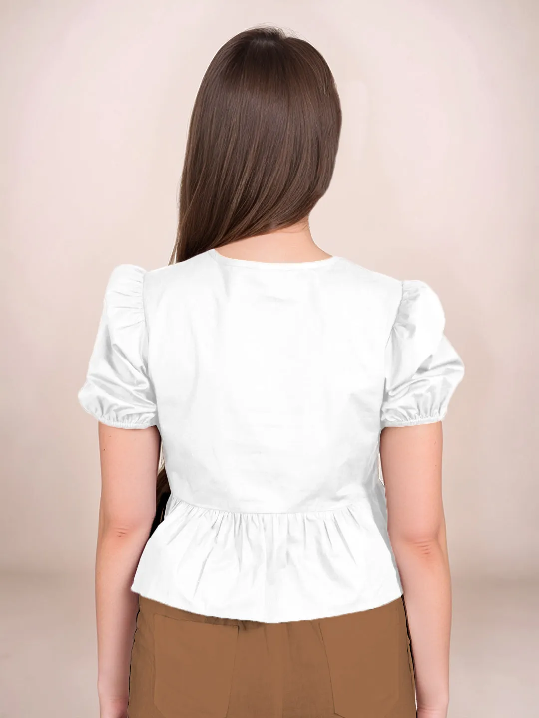 White Solid Short Sleeves Top