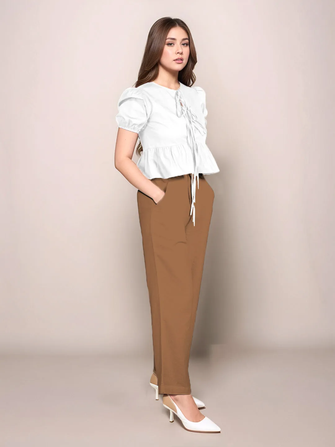 White Solid Short Sleeves Top