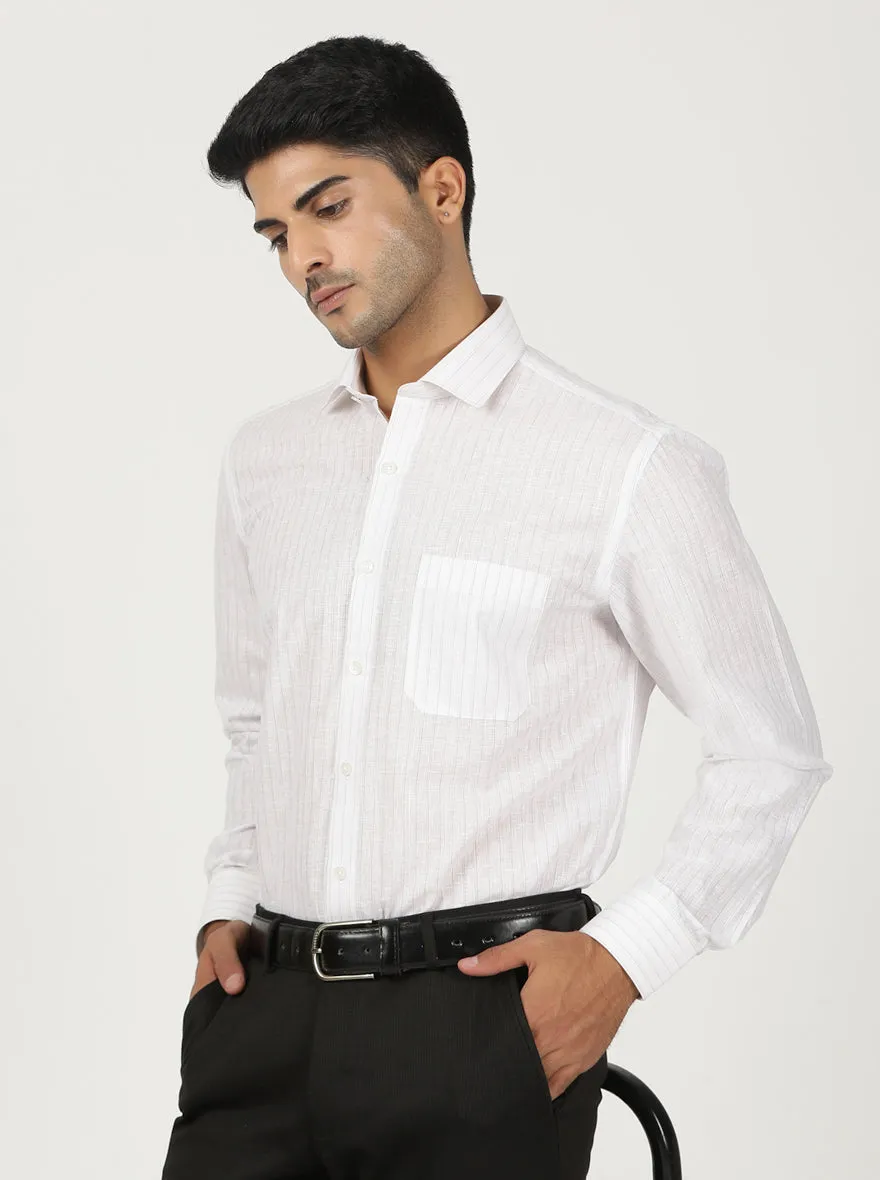 White Striped Regular Fit Formal Shirt | Greenfibre