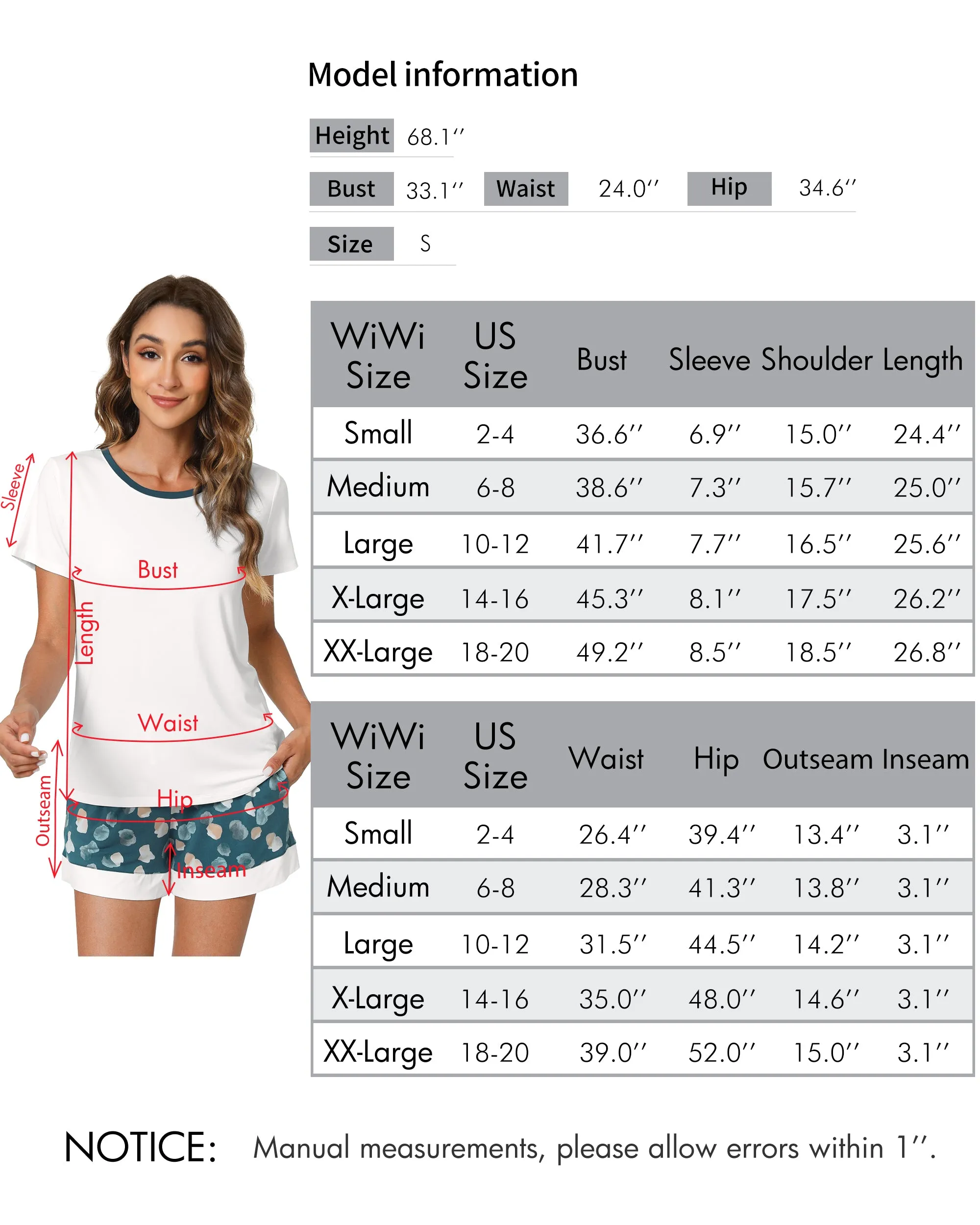 WiWi Bamboo Womens Summer Printed Pajama Sets