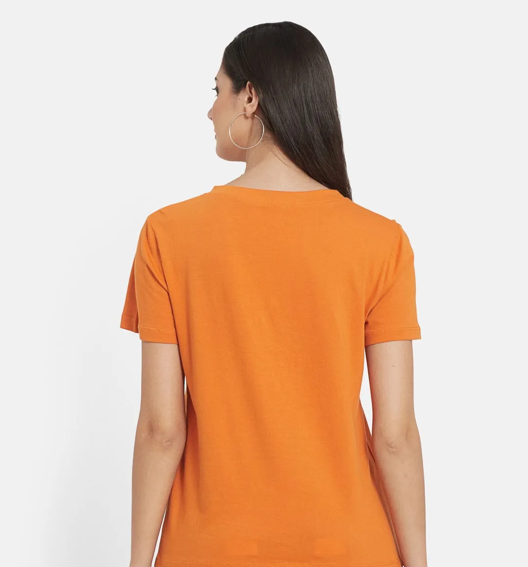 Women Orange Organic Cotton T-shirt with SMOCKED YOGA PANT (RUM RAISIN)