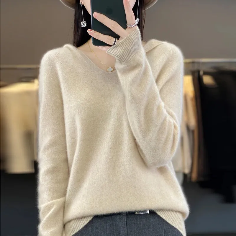 Women's Merino Pure Wool V-neck Cashmere Sweater