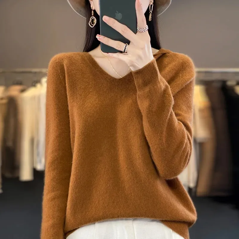Women's Merino Pure Wool V-neck Cashmere Sweater
