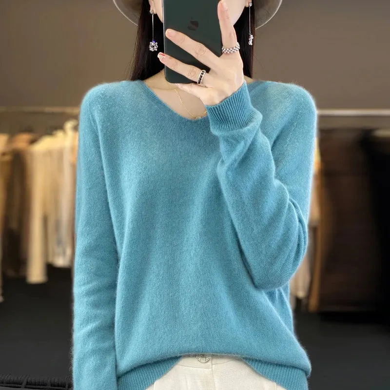Women's Merino Pure Wool V-neck Cashmere Sweater