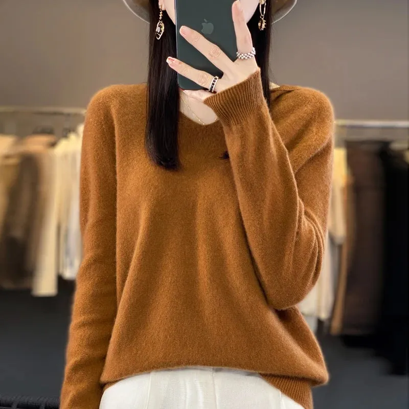 Women's Merino Pure Wool V-neck Cashmere Sweater