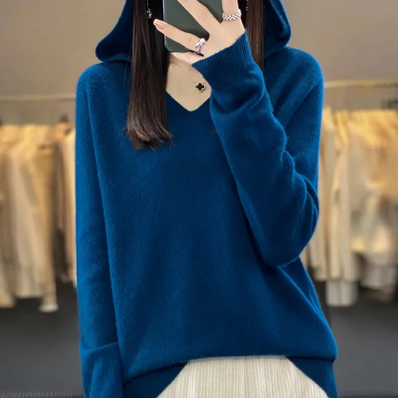 Women's Merino Pure Wool V-neck Cashmere Sweater