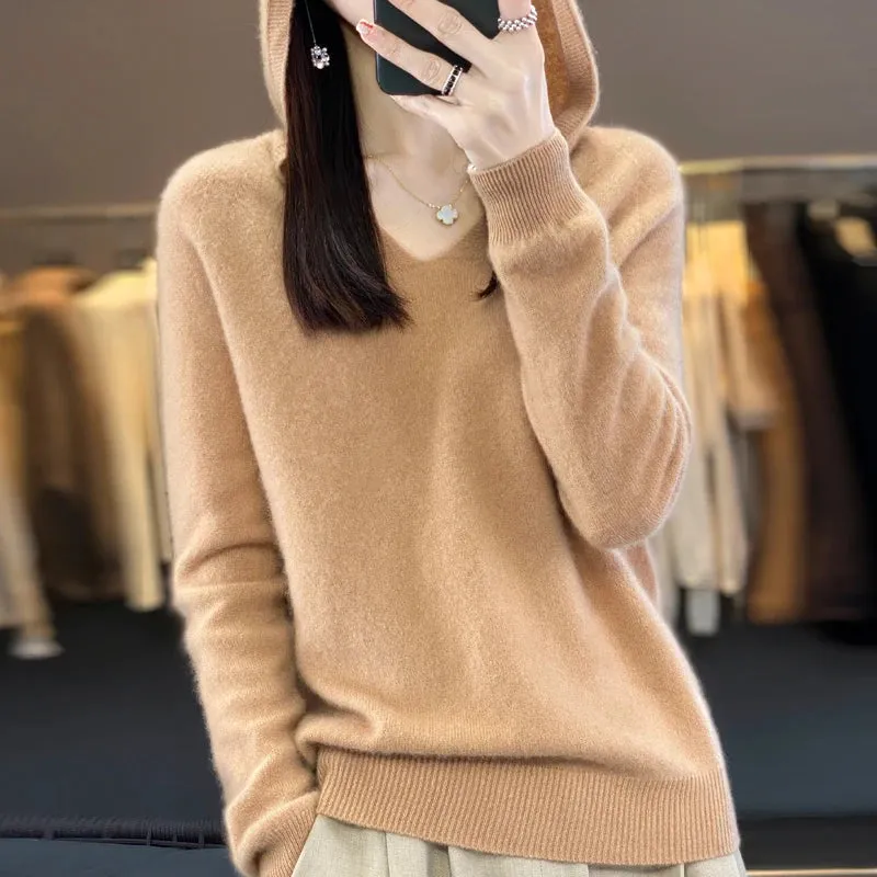 Women's Merino Pure Wool V-neck Cashmere Sweater