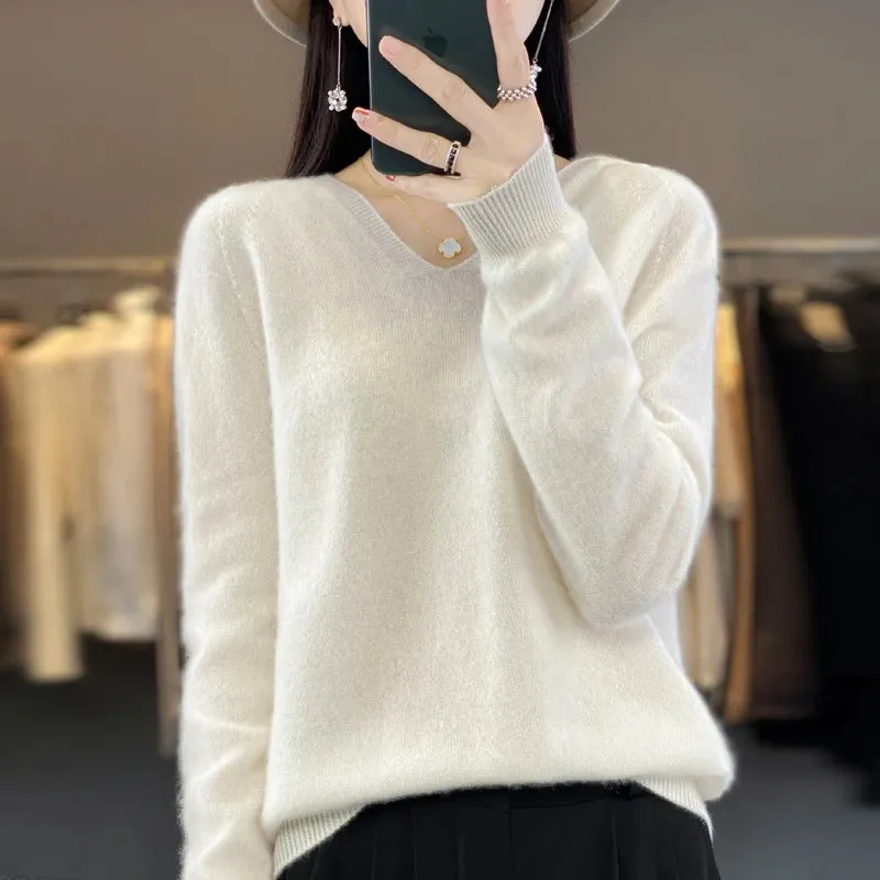 Women's Merino Pure Wool V-neck Cashmere Sweater