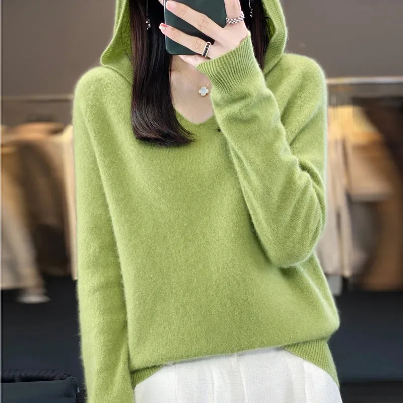 Women's Merino Pure Wool V-neck Cashmere Sweater