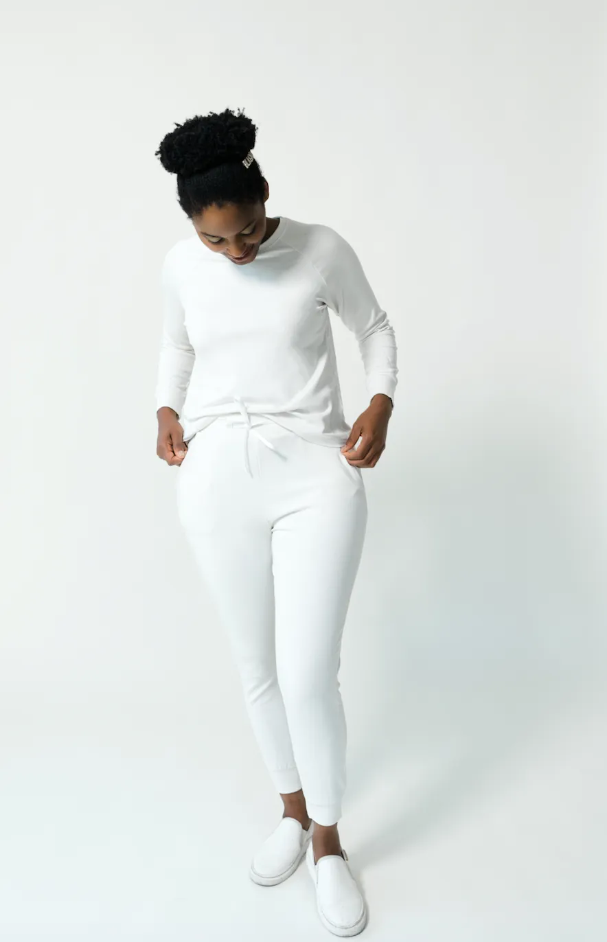 Women's Plain Bamboo Jogger & Pullover Set -Black