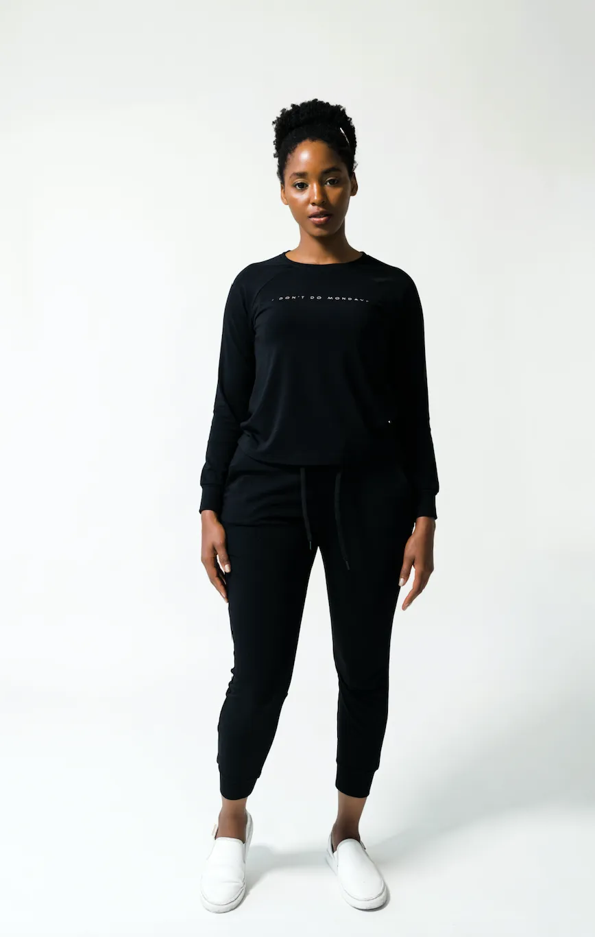 Women's Plain Bamboo Jogger & Pullover Set -Black