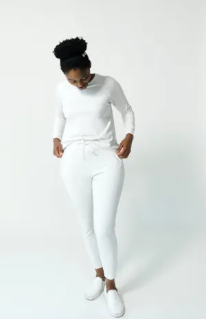 Women's Plain Bamboo Jogger & Pullover Set -White