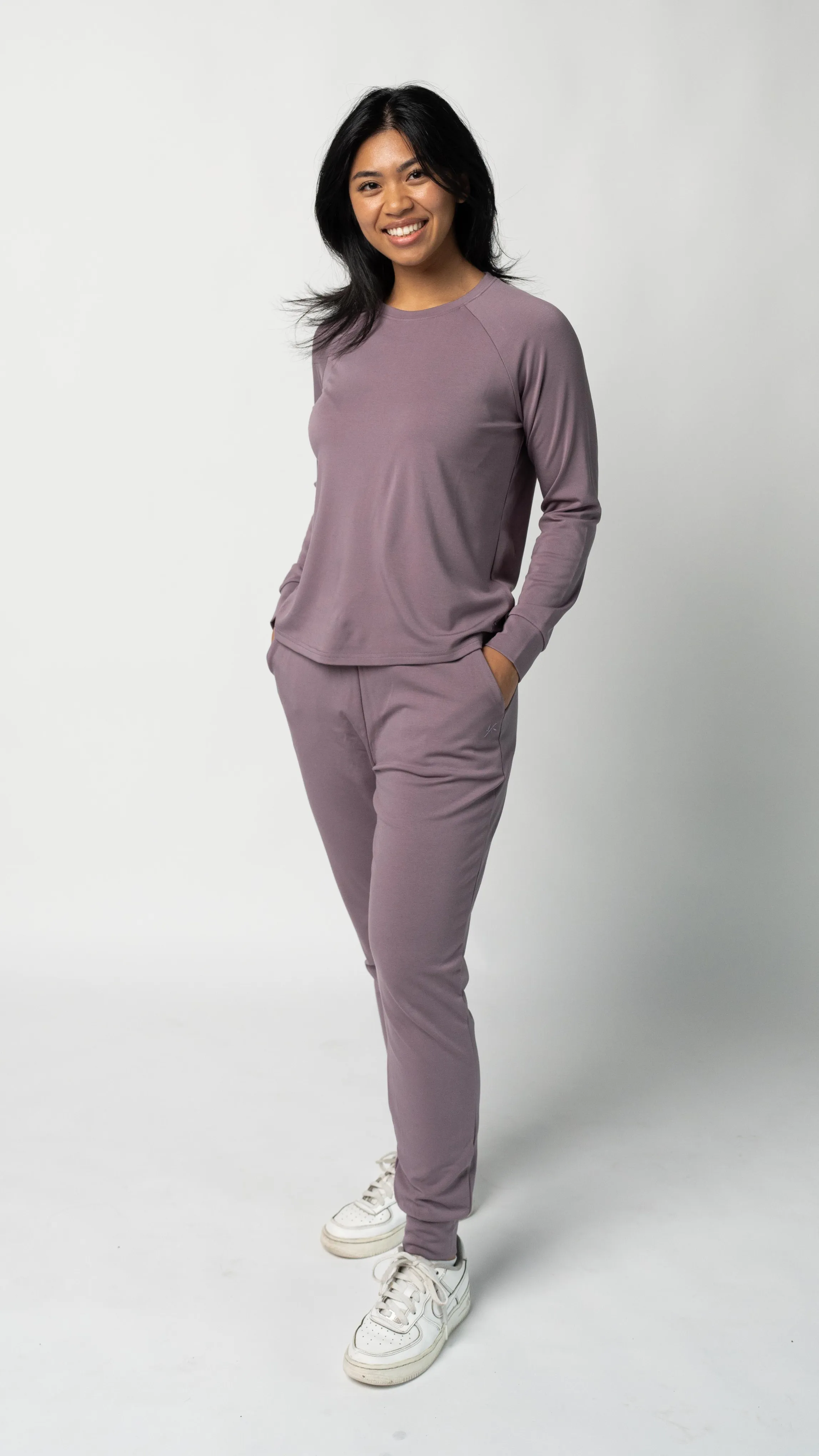 Women's Plain Bamboo Jogger & Pullover Set -White