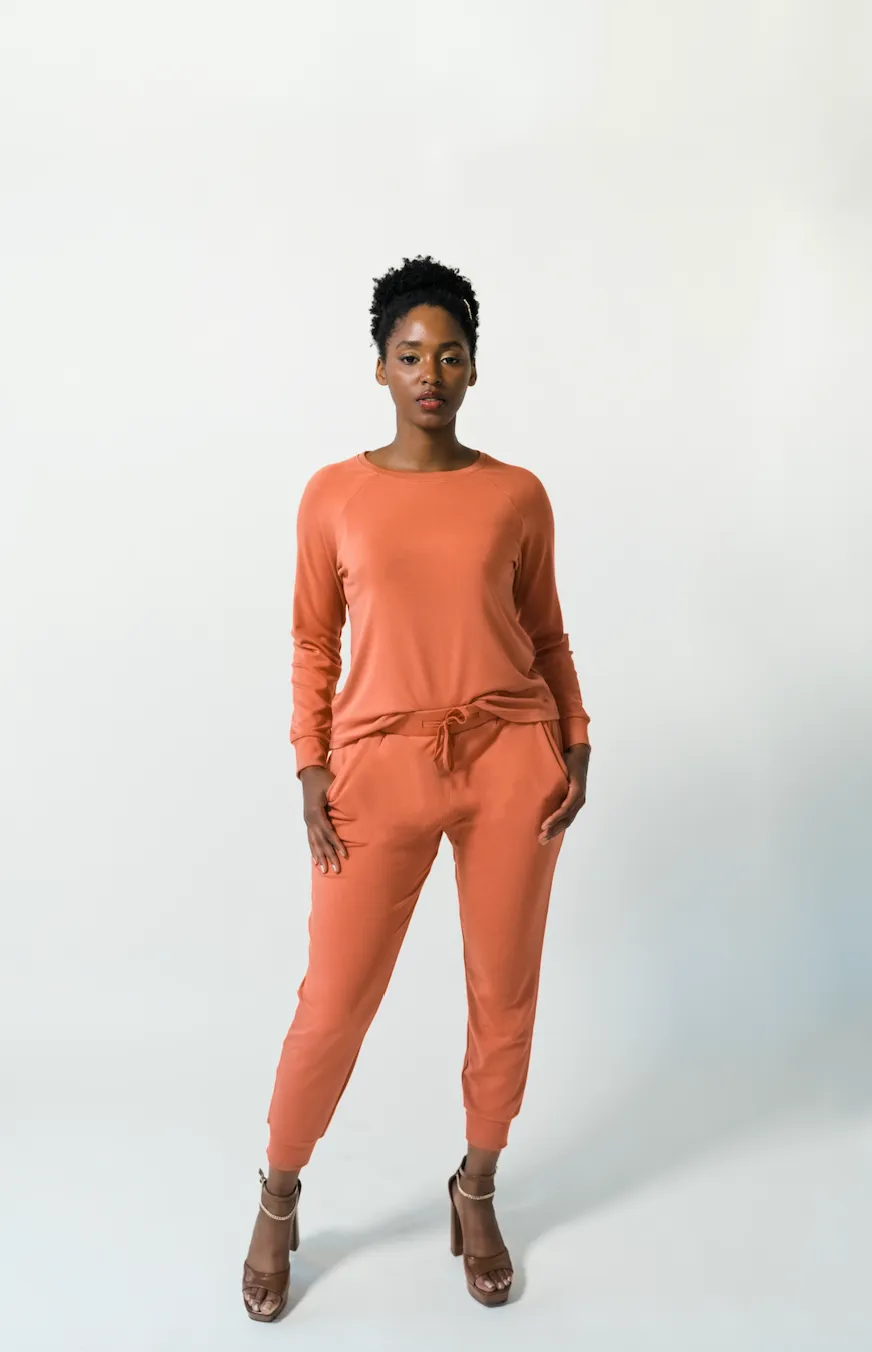 Women's Plain Bamboo Jogger & Pullover Set -White
