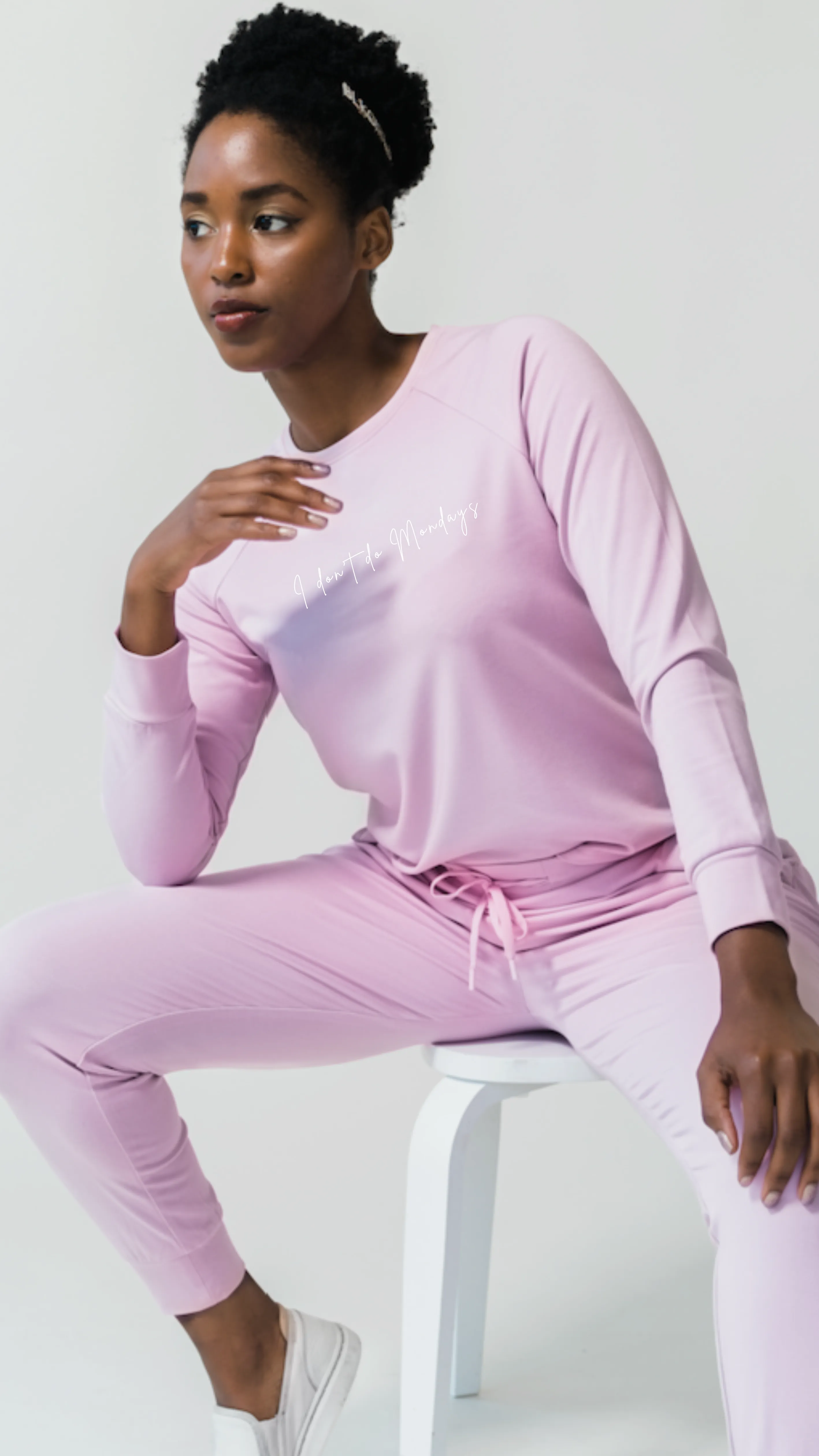 Women's Plain Bamboo Jogger & Pullover Set -White