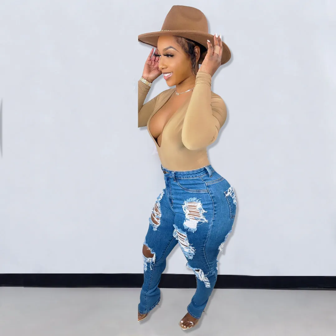 Women's Ripped Leisure Jeans.