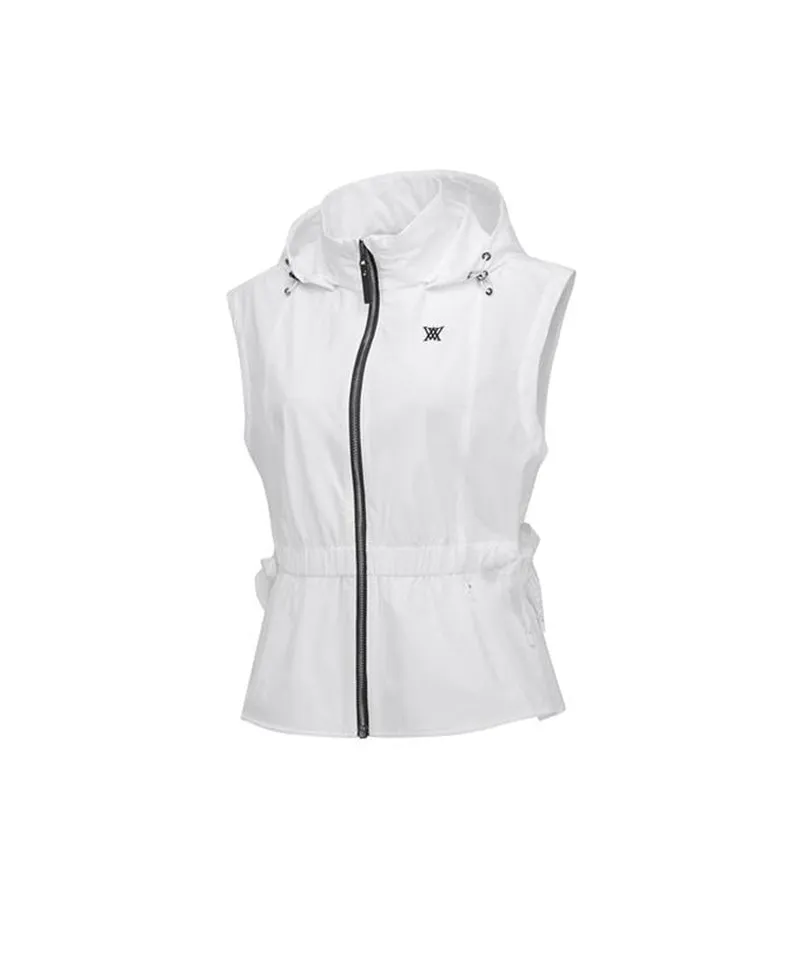 Women's Waist Shirring Hoody Vest - White