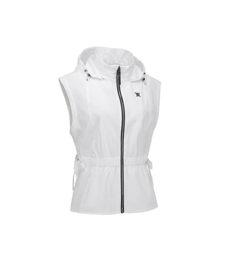Women's Waist Shirring Hoody Vest - White
