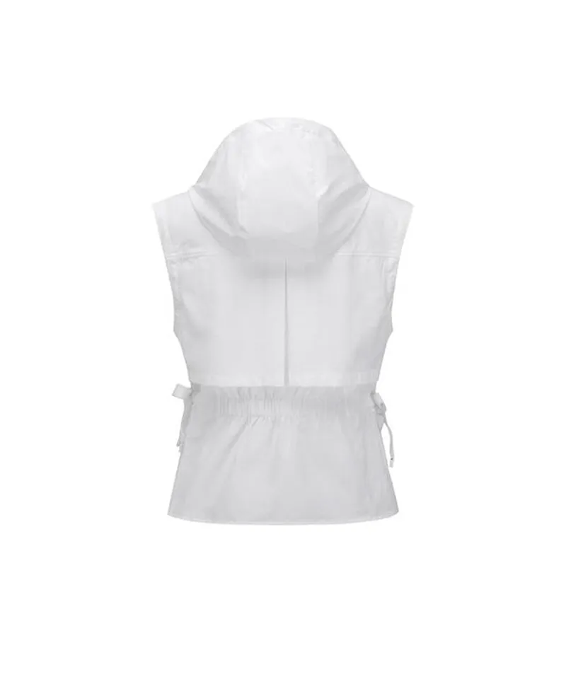 Women's Waist Shirring Hoody Vest - White