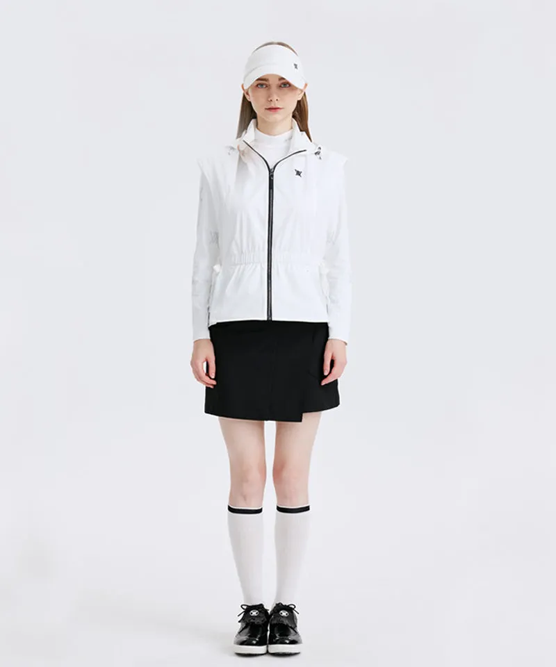 Women's Waist Shirring Hoody Vest - White