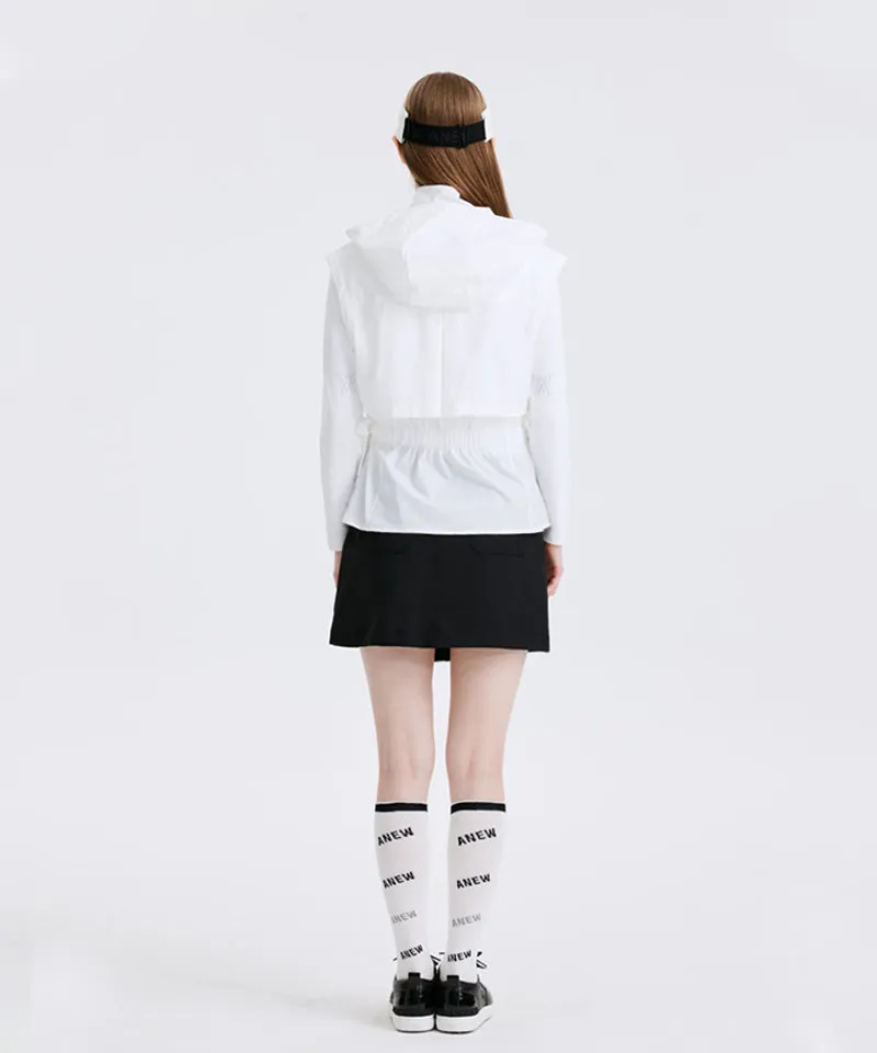 Women's Waist Shirring Hoody Vest - White
