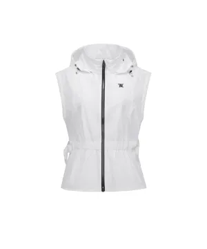Women's Waist Shirring Hoody Vest - White