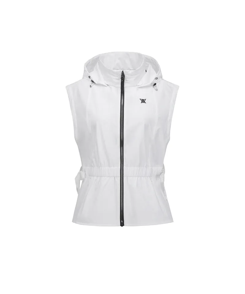 Women's Waist Shirring Hoody Vest - White