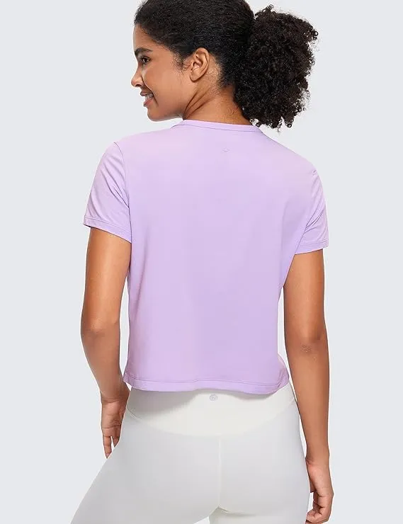 Women's Workout Crop Top T-Shirt Yoga Running Basic Tee Light Purple