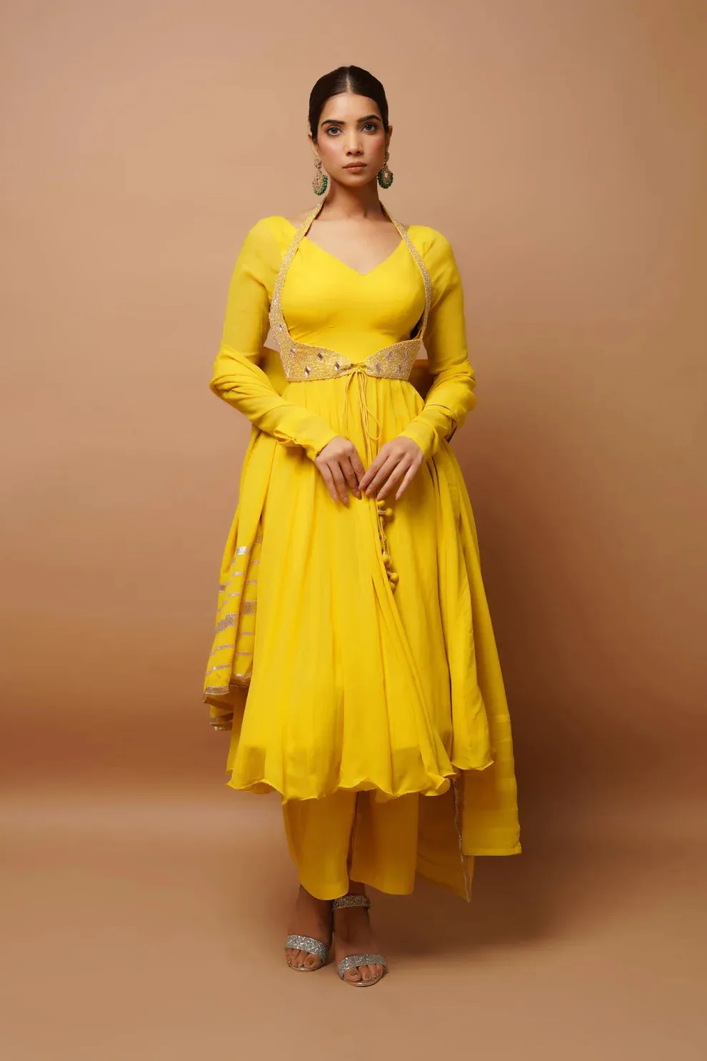 Yellow Anarkali Suit Set (Set Of 4)