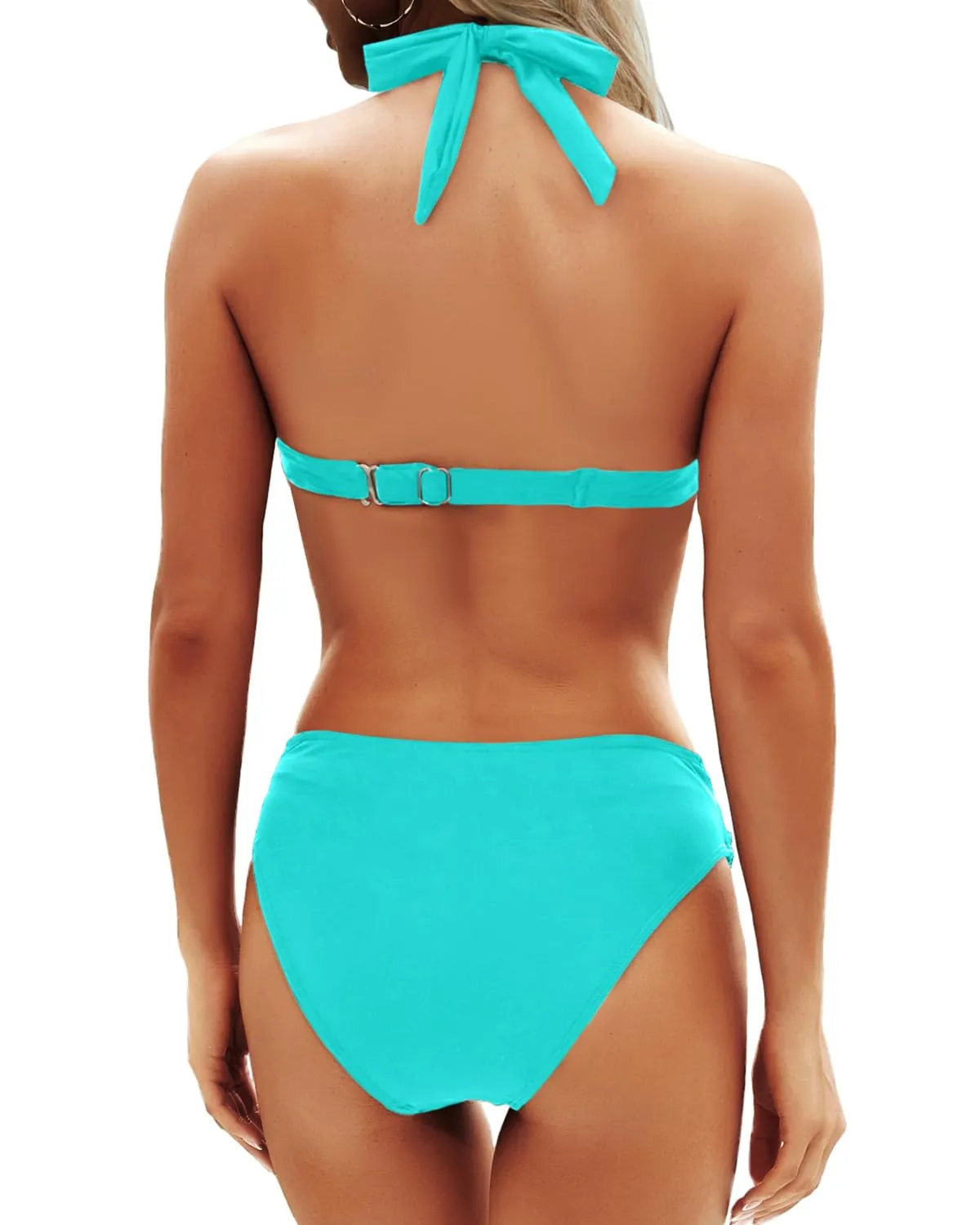 Yonique Women Two Piece Bathing Suits Push Up Bikini Set Halter Swimsuit Vintage Swimwear Aqua Green