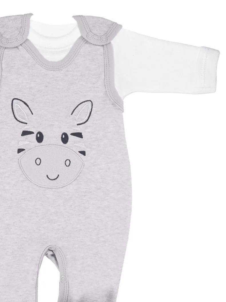 Zebra Footed Dungarees and Top Set - Grey