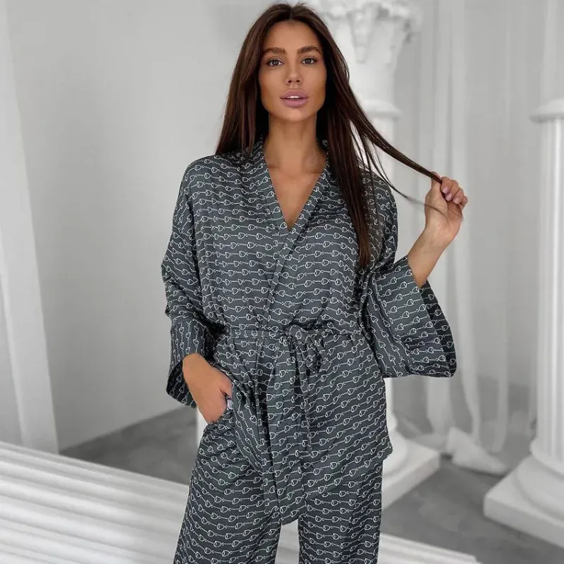 Zen Charm Belted Kimono Top & Wide Leg Loungewear Set