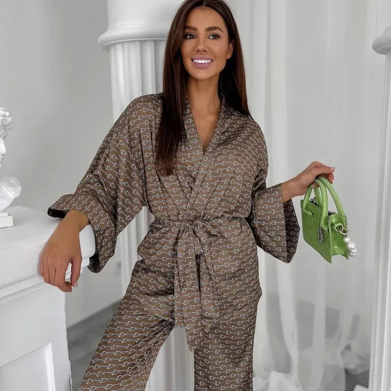 Zen Charm Belted Kimono Top & Wide Leg Loungewear Set