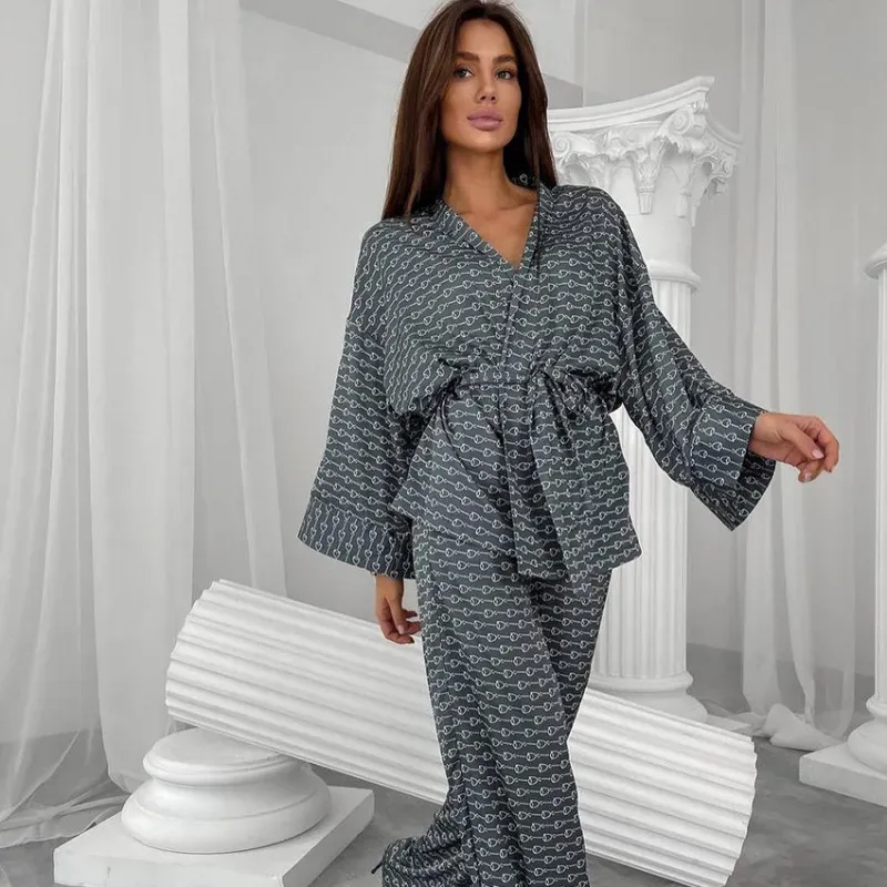 Zen Charm Belted Kimono Top & Wide Leg Loungewear Set