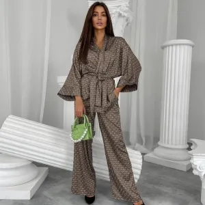 Zen Charm Belted Kimono Top & Wide Leg Loungewear Set