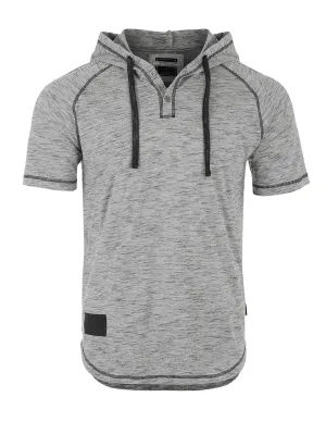 ZIMEGO Men's Short Sleeve Raglan Henley Hoodie Round Bottom Semi Longline T-Shirt
