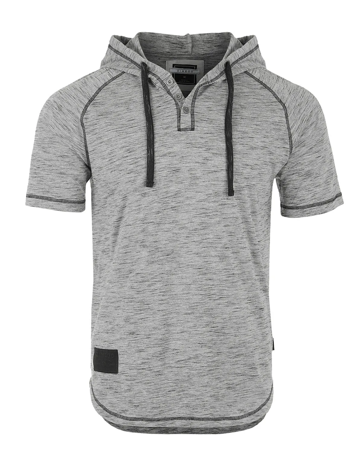 ZIMEGO Men's Short Sleeve Raglan Henley Hoodie Round Bottom Semi Longline T-Shirt