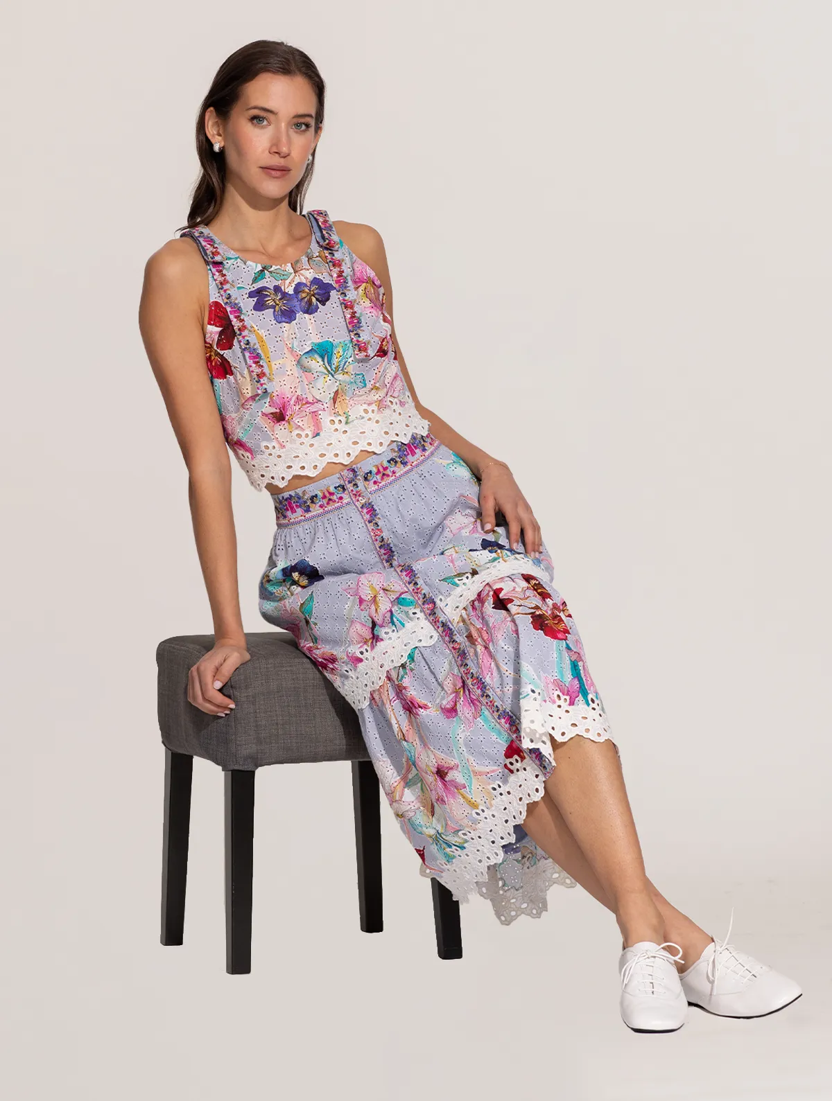 Zimi multicolor halter crop top and skirt